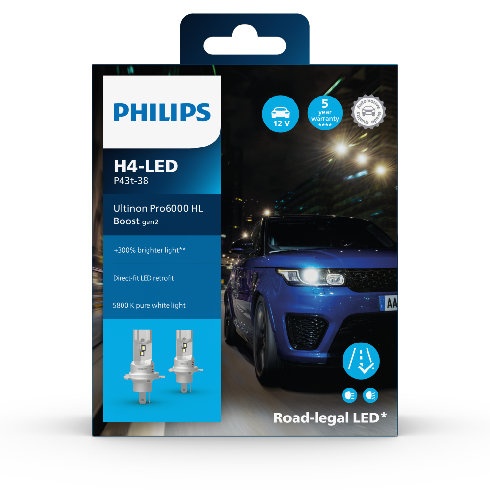 Philips Ultinon Pro6000 LED H4 BOOST FIT 11342U60B2X2 +300%*