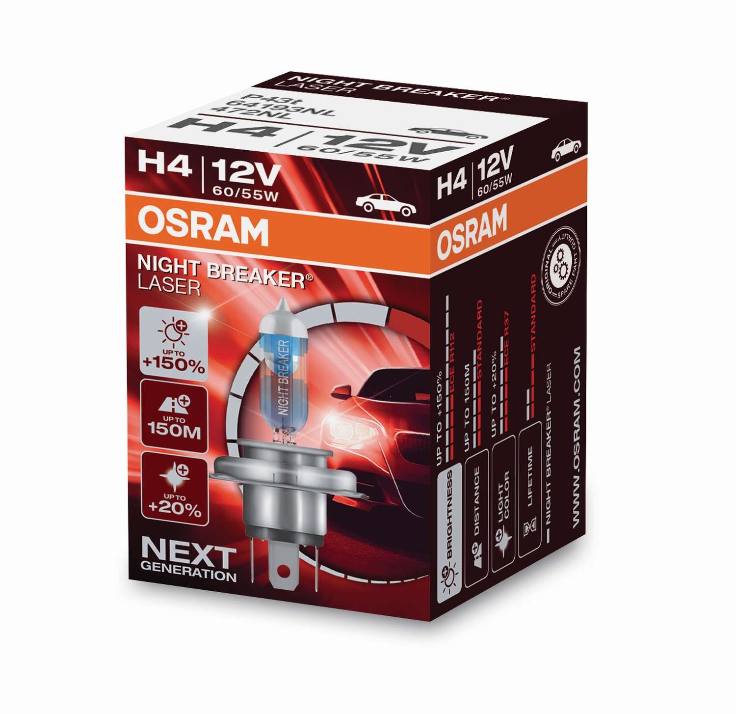 H4 12V 60/55W P43t NIGHT BREAKER® LASER +150% mehr Helligkei