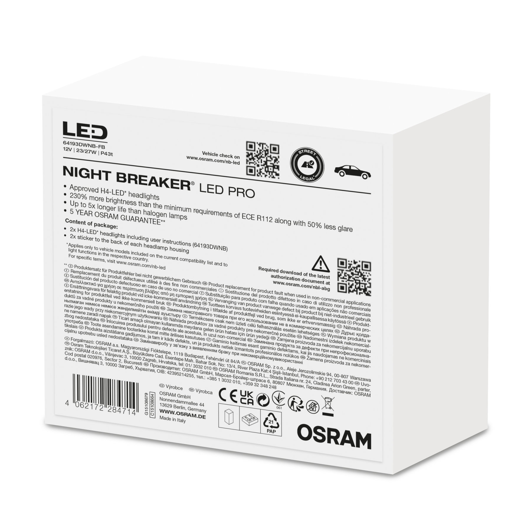 H4 NIGHT BREAKER LED StVZO-Konforme Profi-Set +230% mehr Lic
