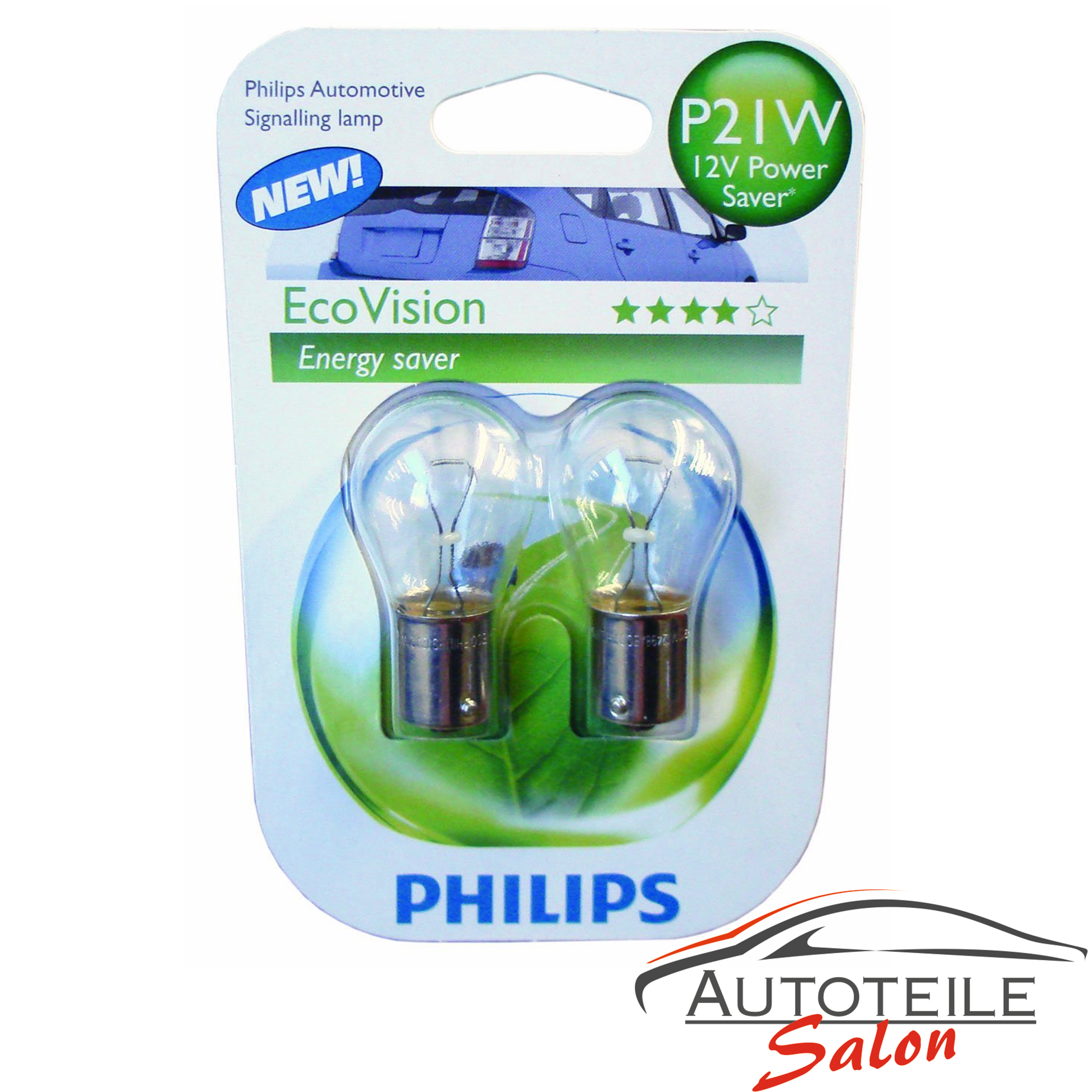 2x Philips EcoVision P21W 12498ECOB2 Energy Saver 12V