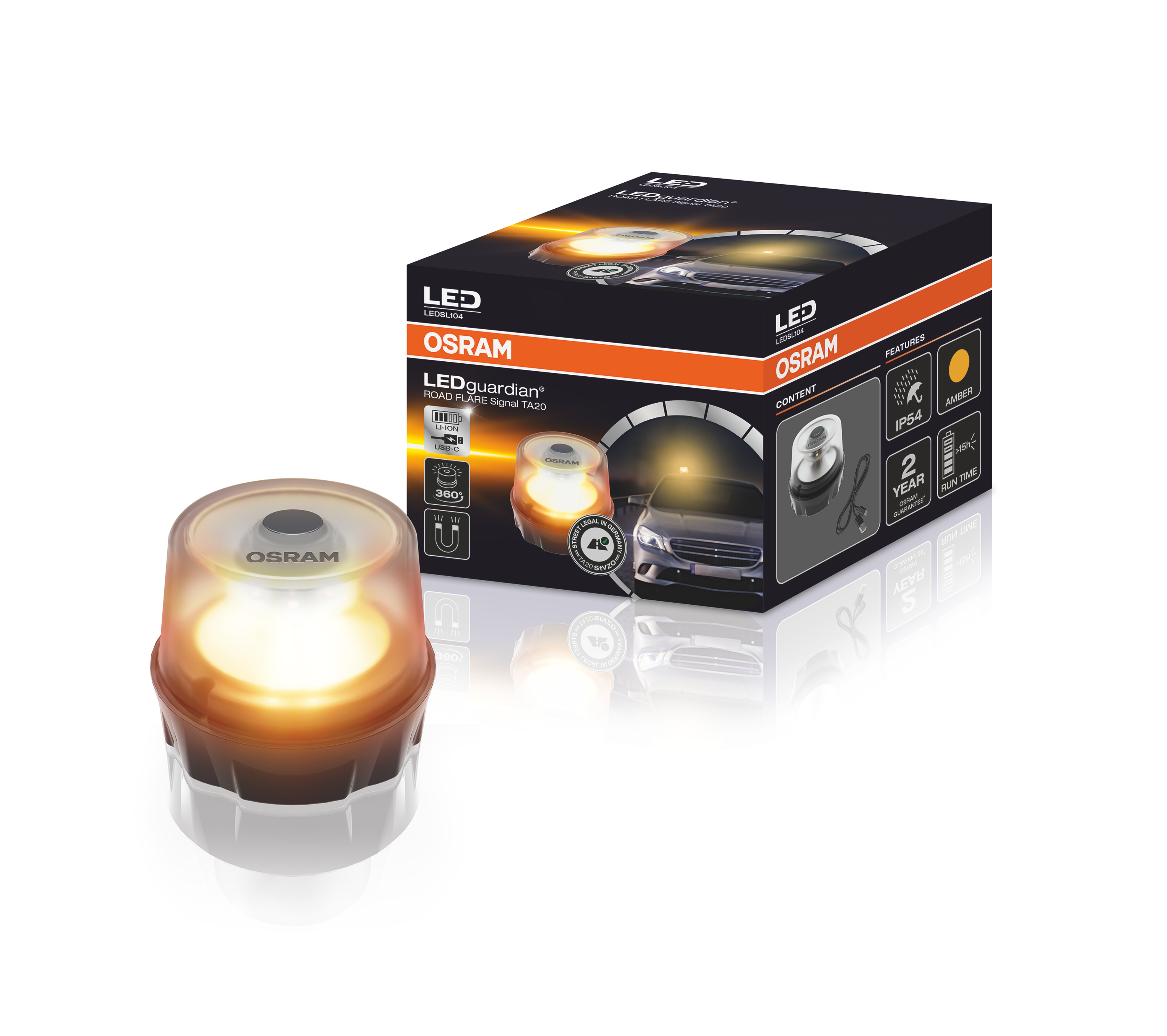LEDGuardian® Road Flare Signal TA20 Warn- Notleuchte / Tasch