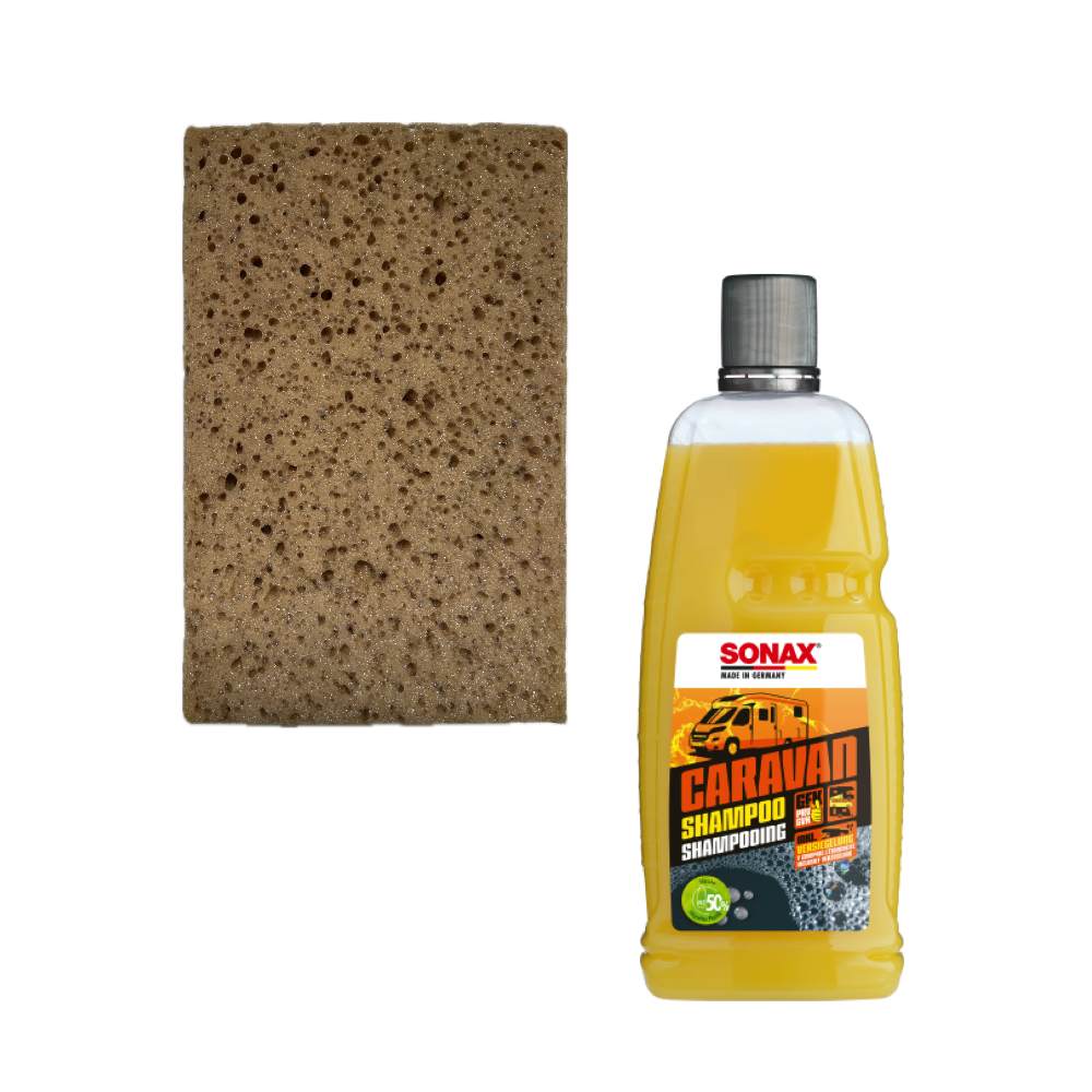 1x SONAX CARAVAN Shampoo 1L Set + Premium Autowaschschwamm