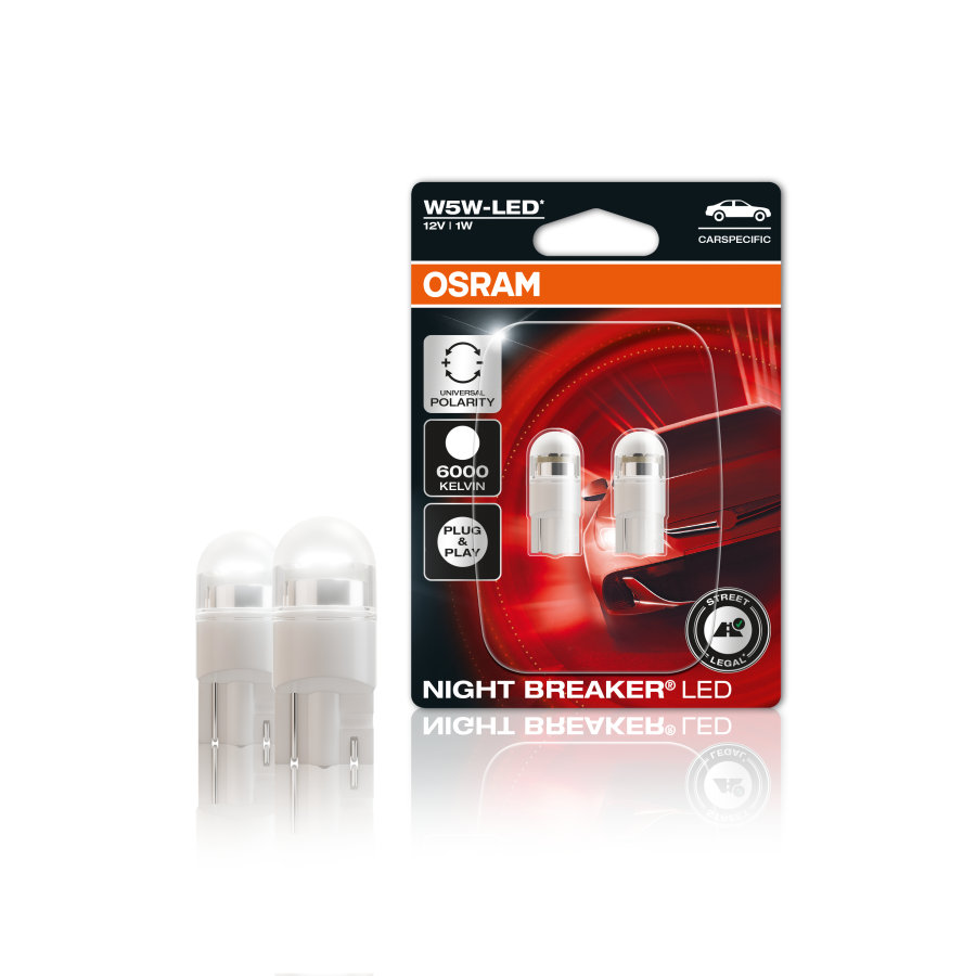 LED W5W 12V 1W W2.1x9.5d mit Straßenzulassung 6000K Blister