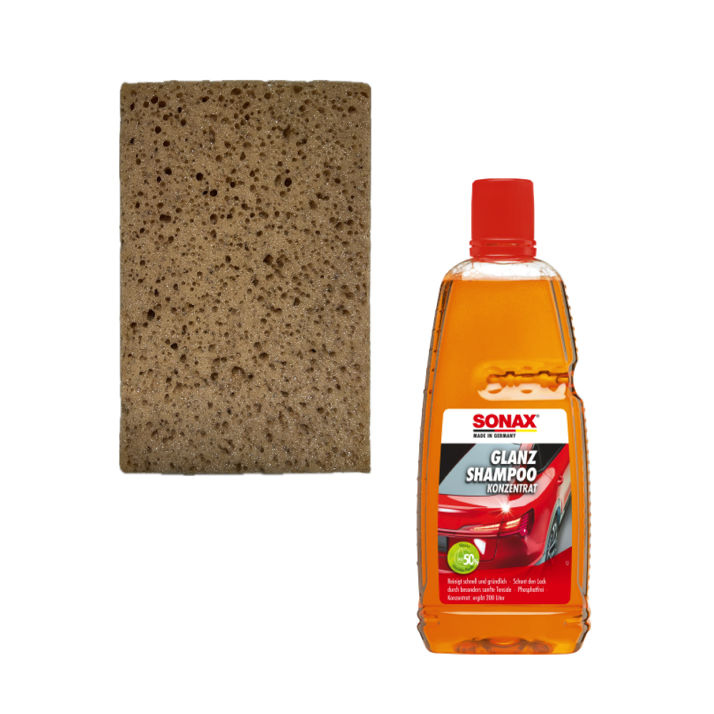1x SONAX GlanzShampoo 1L Set + Premium Autowaschschwamm