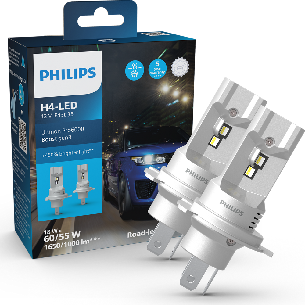 Philips Ultinon Pro6000 LED H4 11342U60B3X2 12/24V +450%*