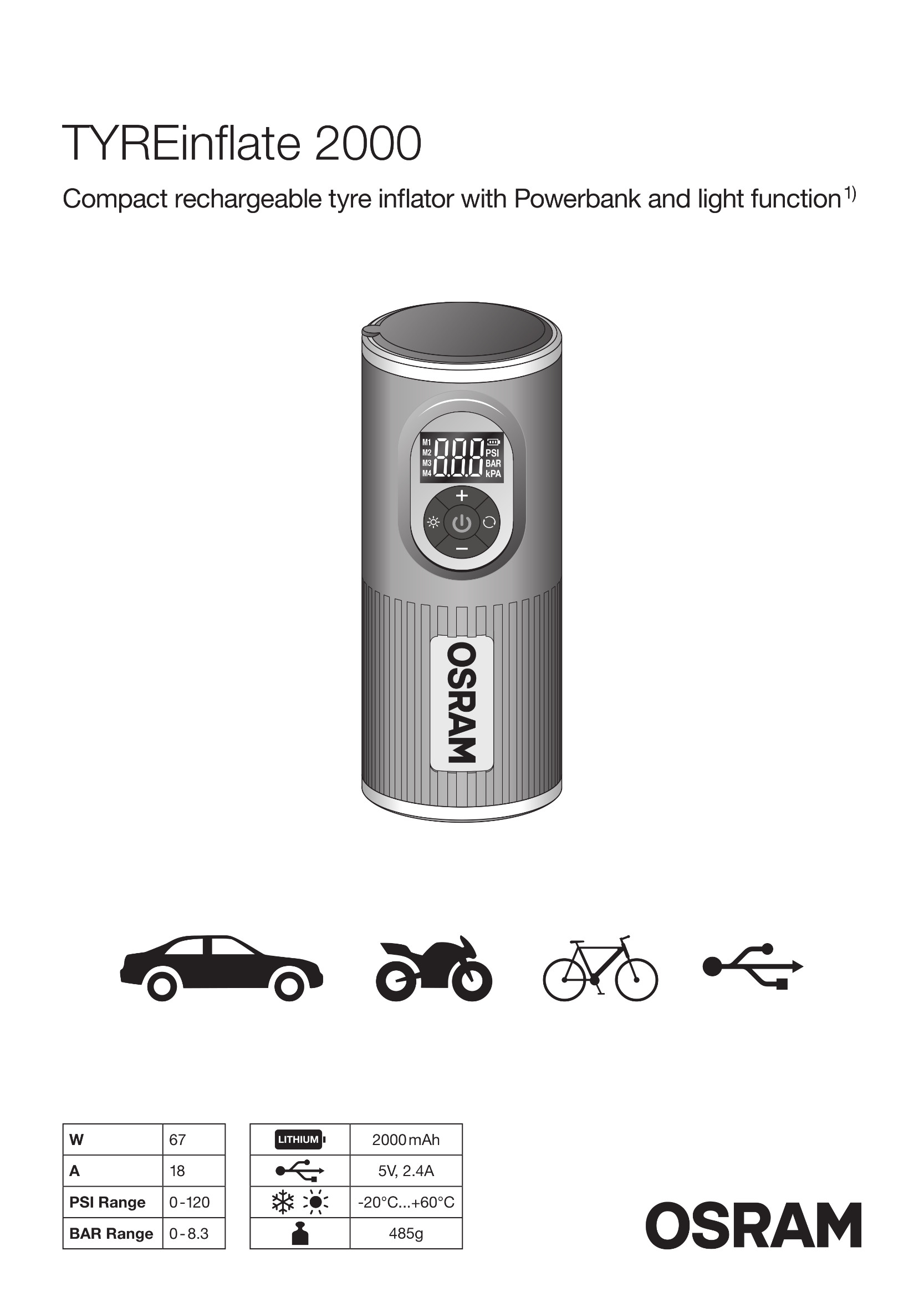 Osram TYREinflate 2000 Schnelle Reifenpumpe (1 stk.)