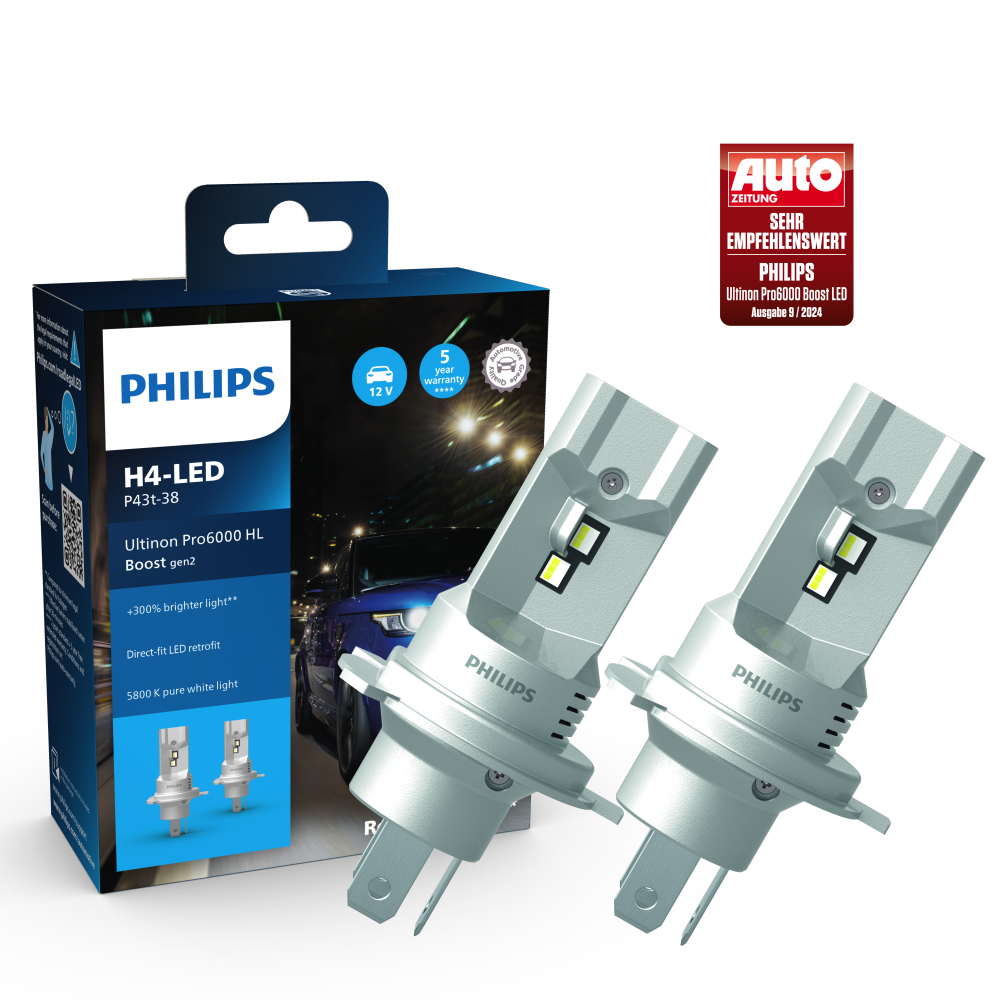 Philips Ultinon Pro6000 LED H4 BOOST FIT 11342U60B2X2 +300%*