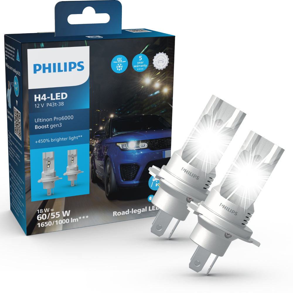 Philips Ultinon Pro6000 LED H4 11342U60B3X2 12/24V +450%*